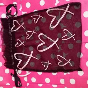 Victoria's Secret Drawstring Mesh Lingerie Pouch Black Pink Hearts